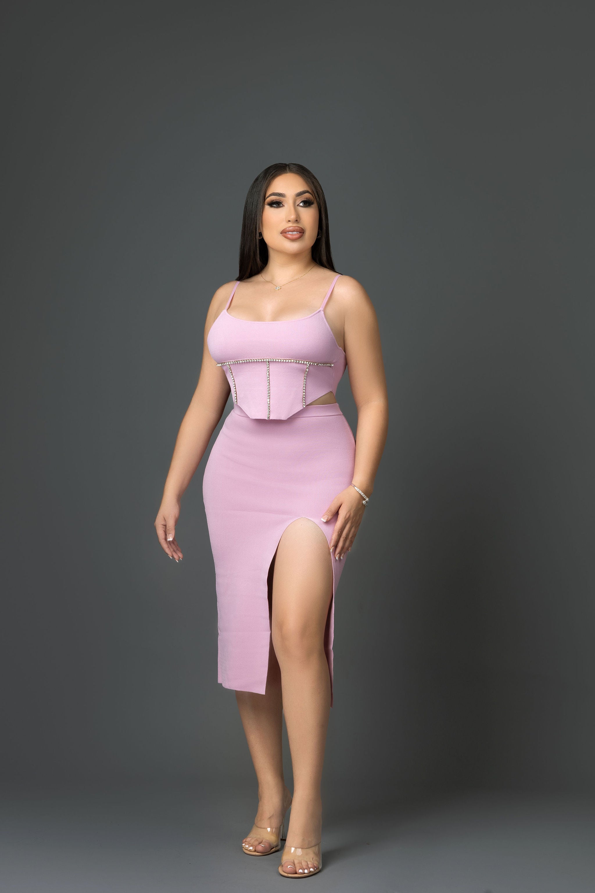 AMALIA TWO PIECE RHIINESTONE SKIRT SET